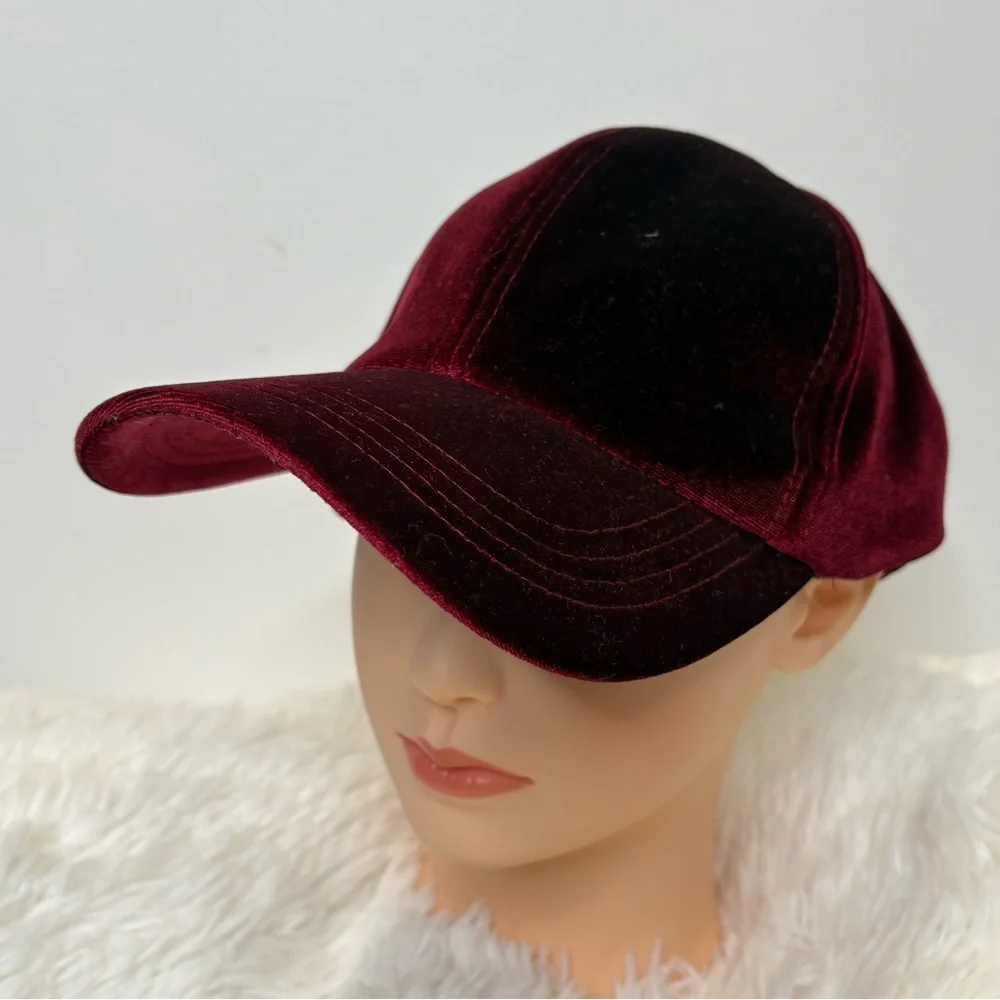Velvet Baseball Cap Womens One Size Dark Red Maroon Burgundy Adjustable Hat - Picture 2 of 8